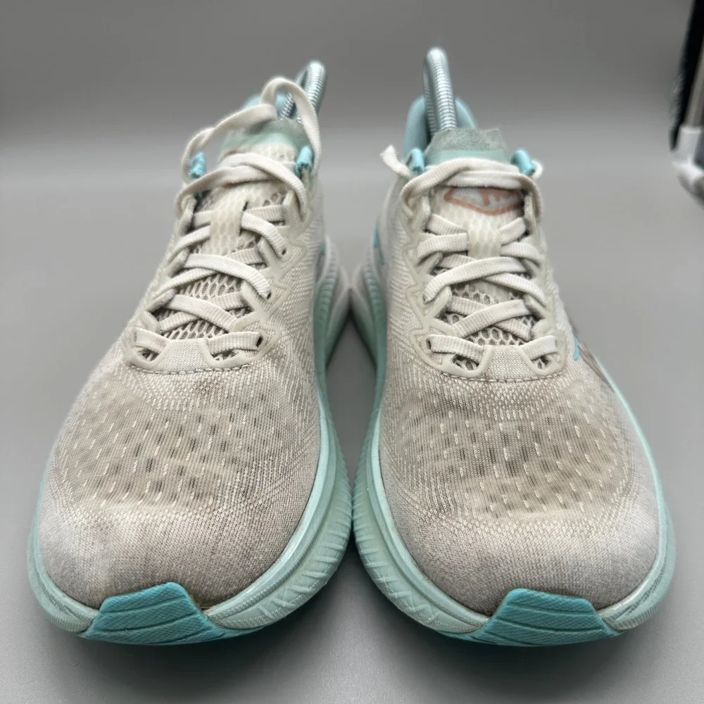 Hoka Mach 6 Running Shoes Womens 8B White Frost Gray Blue Athletic Sneakers
